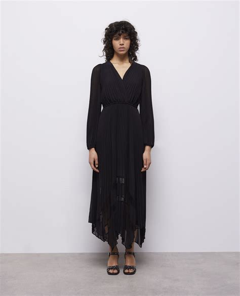 Long black pleated dress | The Kooples