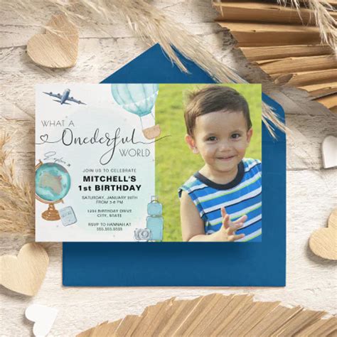 Boy ONEderful Hot Air Balloon First Birthday Invitation Zazzle