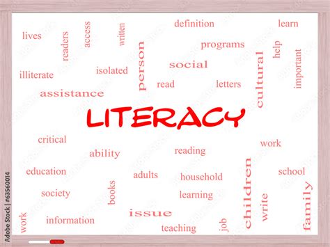 Literacy Word Cloud Concept on a Whiteboard Stock Illustration | Adobe ...