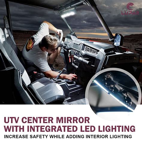 Lupar Utv Rear View Center Mirror W Led Lights Rocker Switch Fits