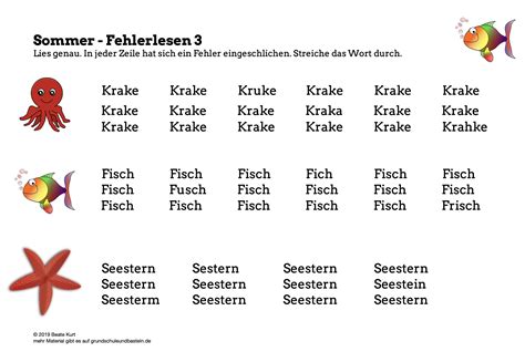 Sommer Bung Zum Fehlerlesen Grundschule Und Basteln
