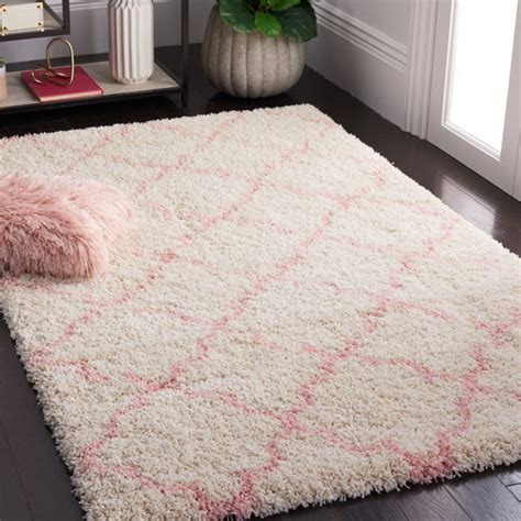 Red Barrel Studio Tapis rose blanc à motif géométrique rectangulaire