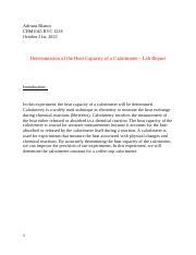 Determining Calorimeter Heat Capacity: Lab Experiment Guide | Course Hero