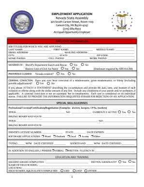 Fillable Online Leg State Nv Assembly Employment Application In Adobe