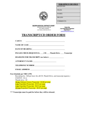 Fillable Online Transcript Order Form Eighth Judicial District Court