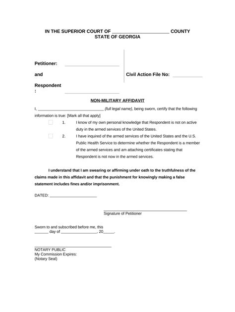 Non Military Affidavit Doc Template Pdffiller