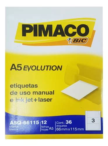 Etiquetas 3 Pimaco 66 X 115 Papel A5 Adesiva Ink Jet Laser Cor Branco