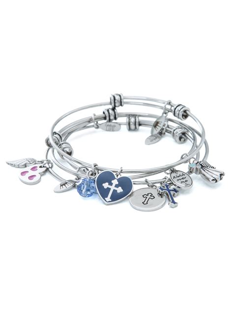 Connections From Hallmark Stainless Steel Faith Charm Bangle Set