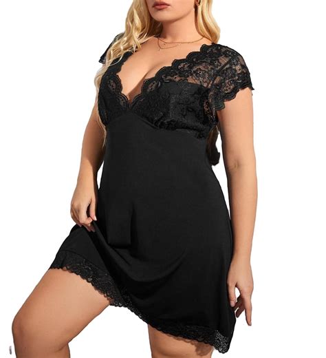 Sexy Deep V Neck Nightgowns Short Sleeve Black Plus Size Nightgowns And Sleepshirts Womens