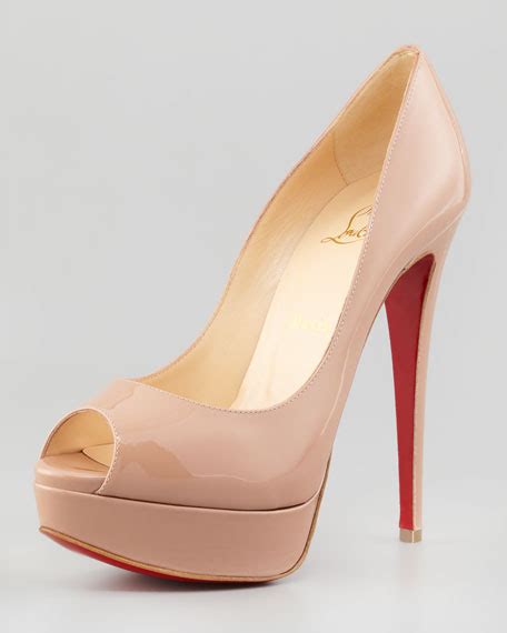 Christian Louboutin Lady Patent Peep Toe Platform Pump Nude