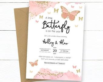 Invitations Announcements Paper Editable Butterfly Baby Shower