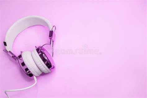 Music Background with Pink Headphones and Microphone Stock Image ...