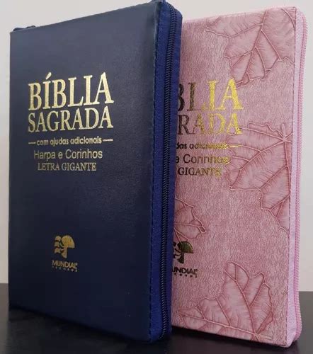 B Blia Do Casal Letra Gigante Harpa Capa Ziper Azul Marinho