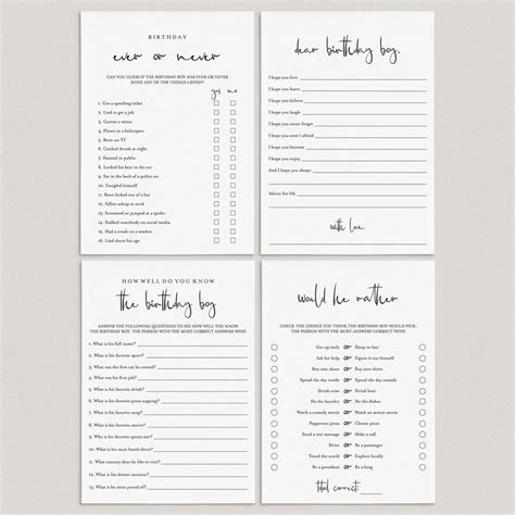 Adult Men Birthday Party Games Bundle Printable 4 Fun Games