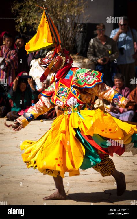 Traditional Buddhist Mask Dance At The Black Necked Crane Festival Gangte Monastery Phobjikha