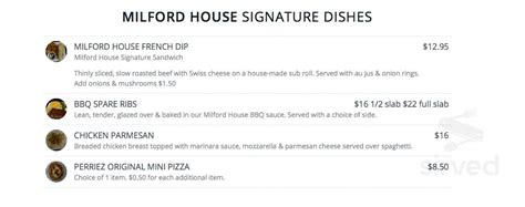 Menu - Milford Charter Twp MI's Milford House Bar & Grill | Sirved