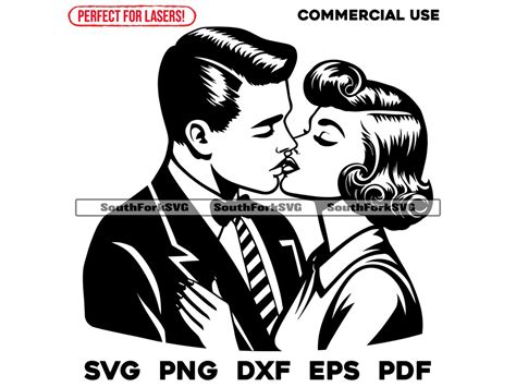 Retro Couple Kissing Svg Png Dxf Eps Pdf Vector Graphic Design Cut