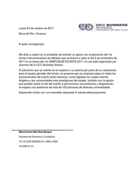 Carta Modelo De Solicitud De Patrocinio Para Un Evento Financial Report