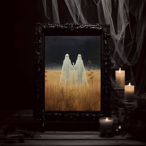 Printable Halloween Wall Art Ghosts Holding Hands In A Field Vintage