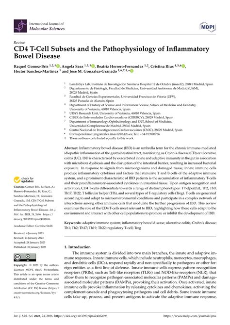 Pdf Cd T Cell Subsets And The Pathophysiology Of Inflammatory Bowel