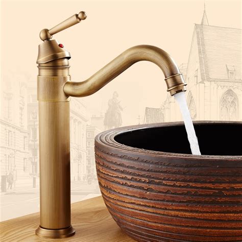 Tall Antique Bathroom Kitchen Sink Basin Faucet Hot Cold Water Mixers