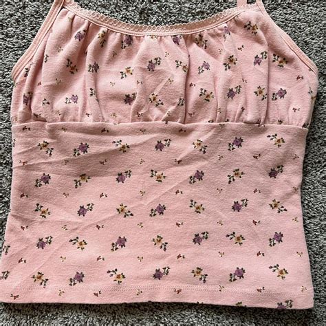 Y2k Pink Floral Tank 90s Y2k One Step Up Baby Pink Depop