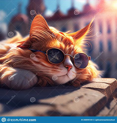 A Cat With Fashion Sunglasses Generative Ai Stock Image Image Of