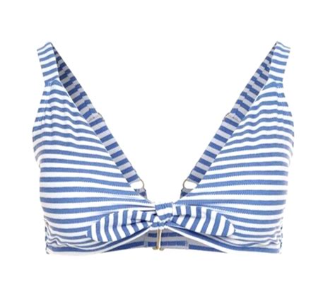 TIME TRU X Size W W Textured Stripe Blue White Tie Front Bikini