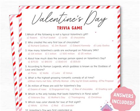 Valentines Day Trivia Game Adult Valentines Day Trivia Game Printable