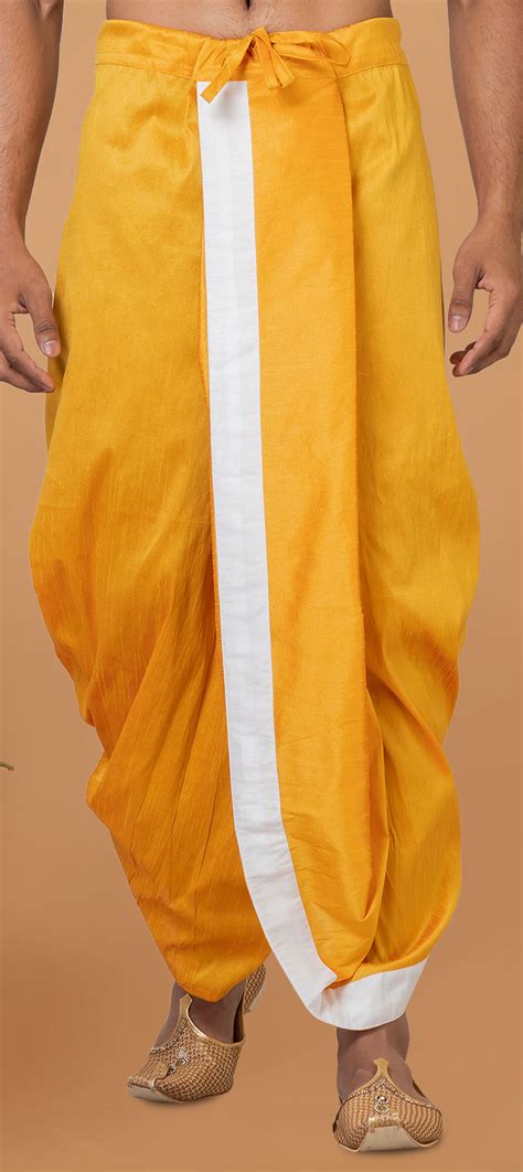 Festive Yellow Color Dupion Silk Fabric Dhoti 1908159