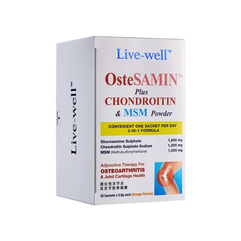 LIVE WELL OSTESAMIN PLUS CHONDROITION MSM POWDER 5 8GX30 SACHETS