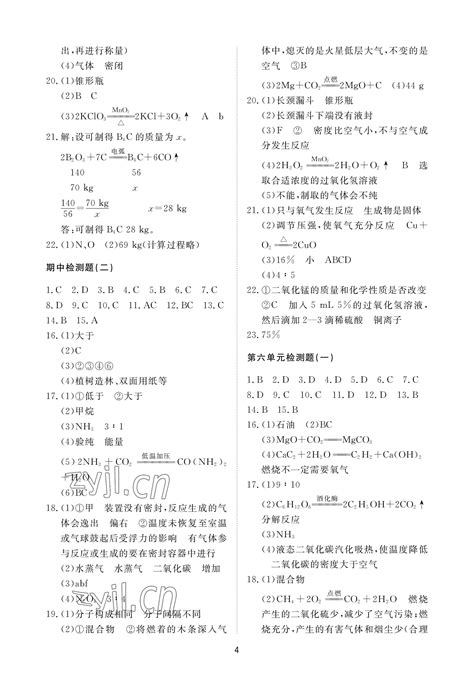 2023年同步练习册配套检测卷八年级化学下册鲁教版烟台专版54制答案——青夏教育精英家教网——