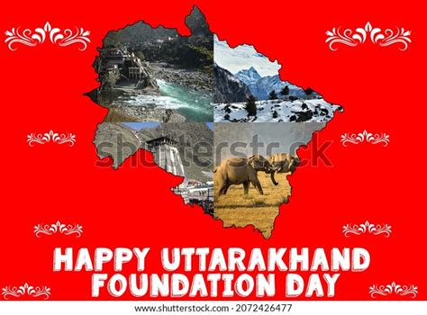 Happy Uttarakhand Foundation Day Greetings Map Stock Illustration