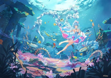 Wallpaper Anime Girls Original Characters Women Blue Hair Blue