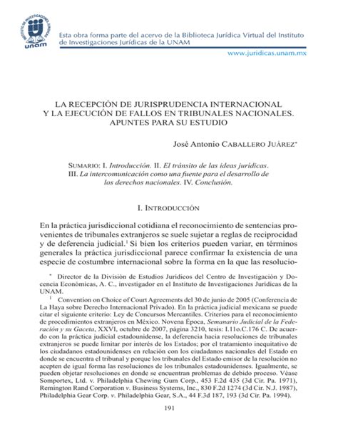 La Recepci N De Jurisprudencia Internacional Y La