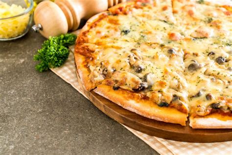 Spinach and mushroom pizza stock image. Image of meal - 103041227