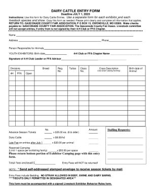 Fillable Online Instructions Use This Form For Dairy Cattle Entries