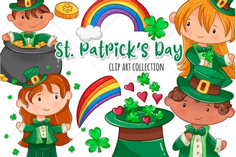 Watercolor Drawing Set For St Patricks Day Cute Gnomes Leprechauns