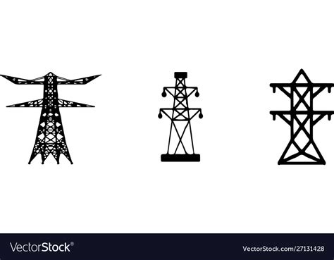 High Voltage Electric Post Icon Set On White Backg