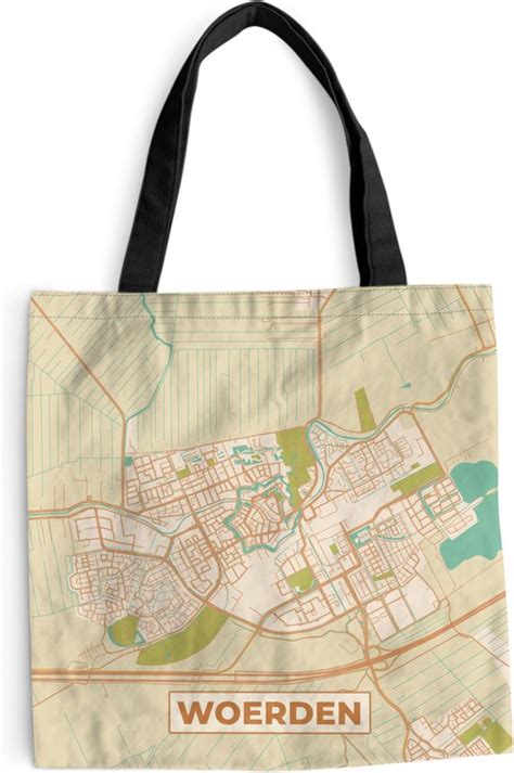 Schoudertas Strandtas Shopper Kaart Woerden Vintage 40x40 Cm