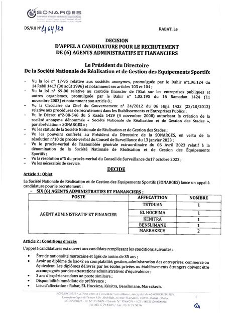 Concours De Recrutement SONARGES 2023 10 Postes Men Gov