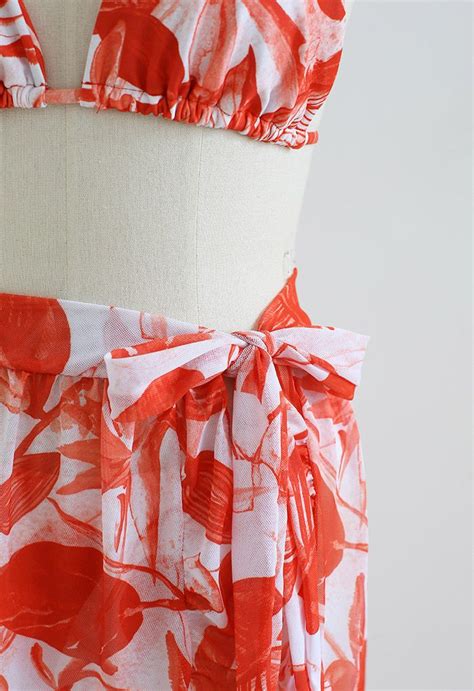 Rainforest Vibe Flutter Strap Bikini Cover Up Set In Orange Retro