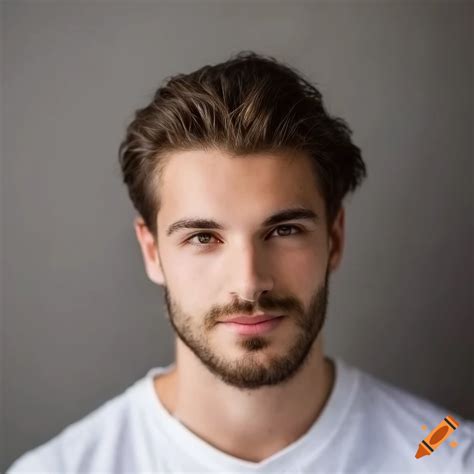 Portrait Of A Handsome 21 Year Old French Man With Brown Hair And Blue Eyes