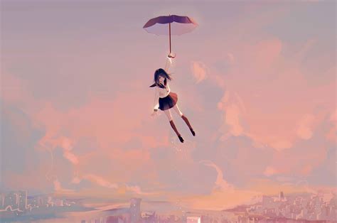 2560x1700 Anime Girl Flying With Umbrella 4k Chromebook Pixel ,HD 4k ...