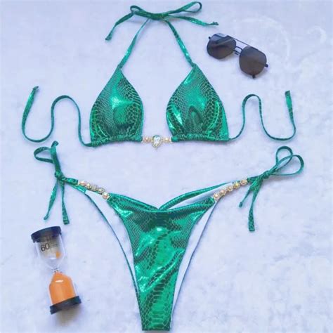 Bikinis Con Diamantes De Imitaci N Para Mujer Traje De Ba O Sexy Bikini