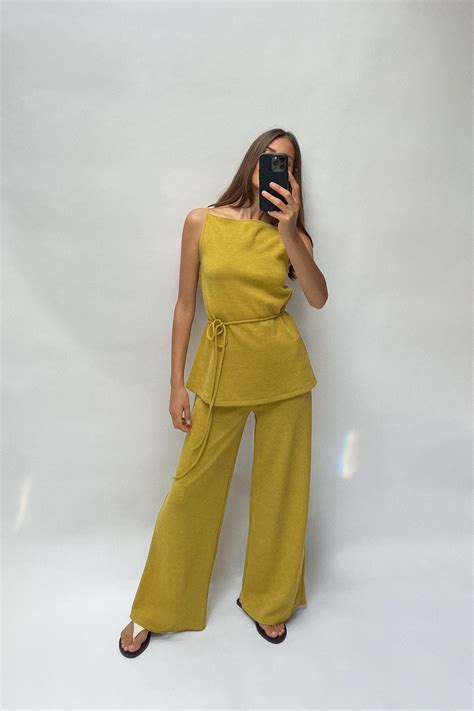 Wide Leg Soft PiquÉ Pants Mustard Zara United States