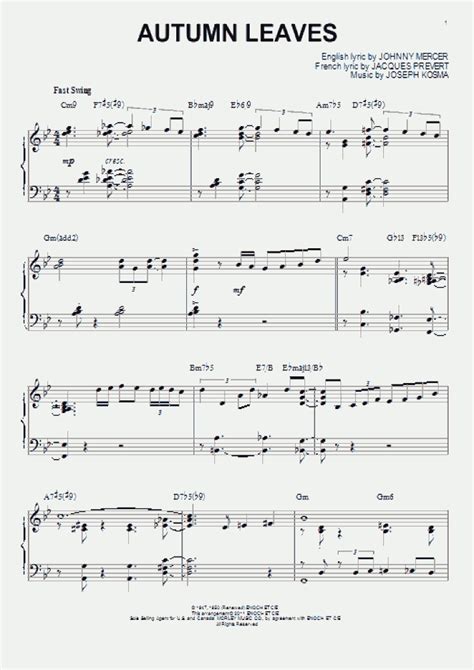 Autumn Leaves Piano Sheet Music | OnlinePianist