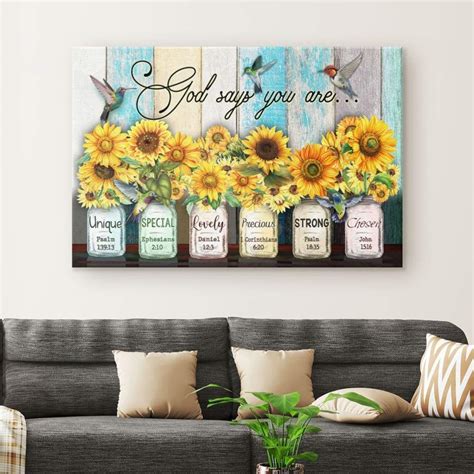 God Says You Are Hummingbird Sunflower Christian Wall Art Canvas