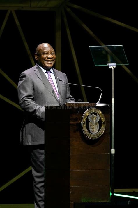 Cyril Ramaphosa President Of South Africa Speaking At Conference Event