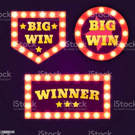 Big Win Retro Banner With Glowing Lamps Vector Stock Illustration